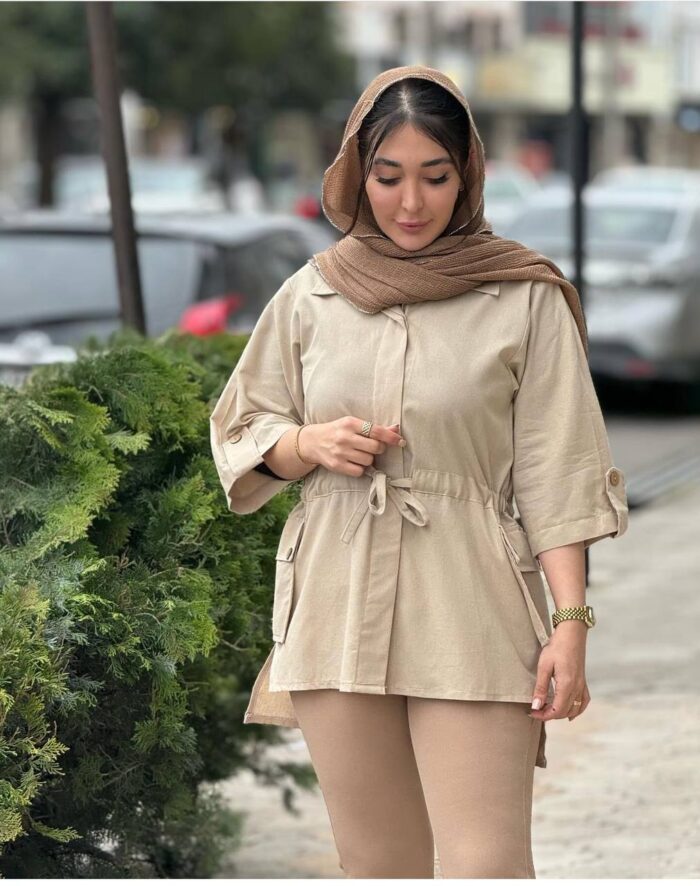 مانتو لنین جیب دکمه ای